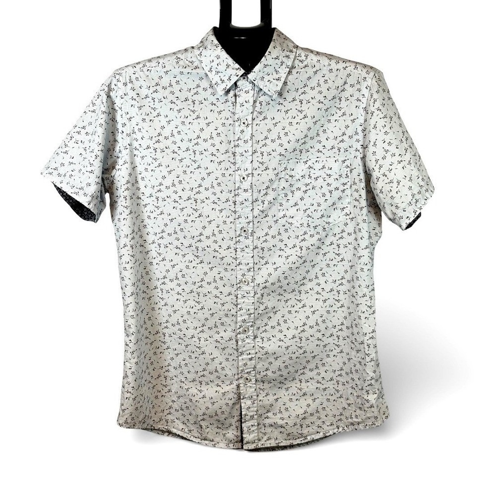 Rugby University Mens Medium Short Sleeve Cotton Floral Stripe Button Down Shirt